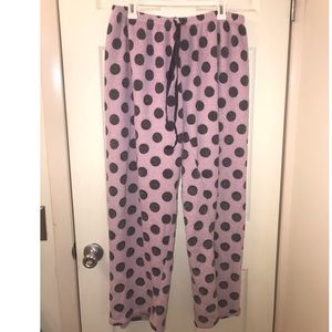Pink polka dot fuzzy pajama pants